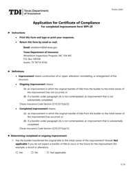 Form PC434 (WPI-2E) Application for Certificate of Compliance - Texas