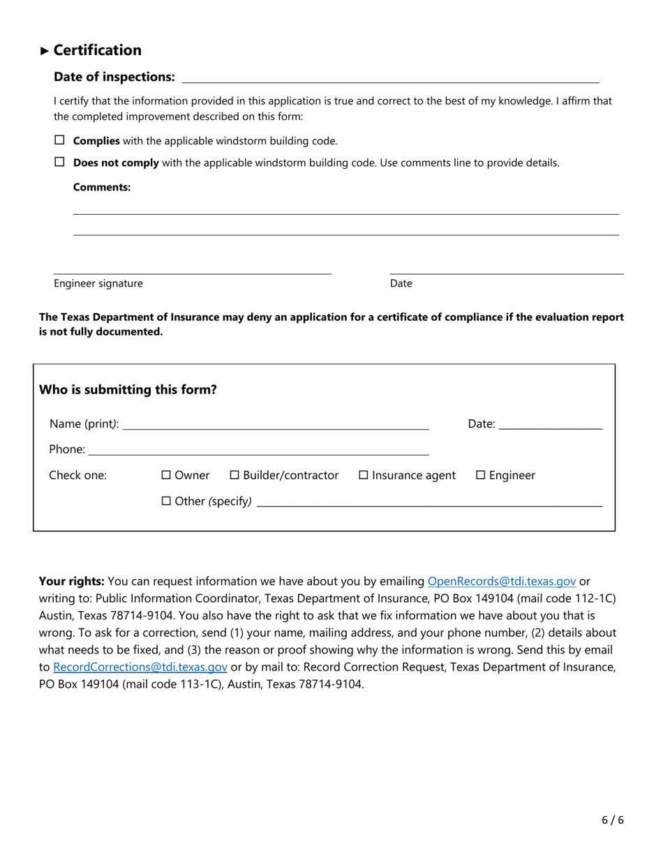 Form PC434 (WPI-2E) Application for Certificate of Compliance - Texas, Page 6