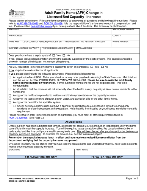 DSHS Form 06-168  Printable Pdf