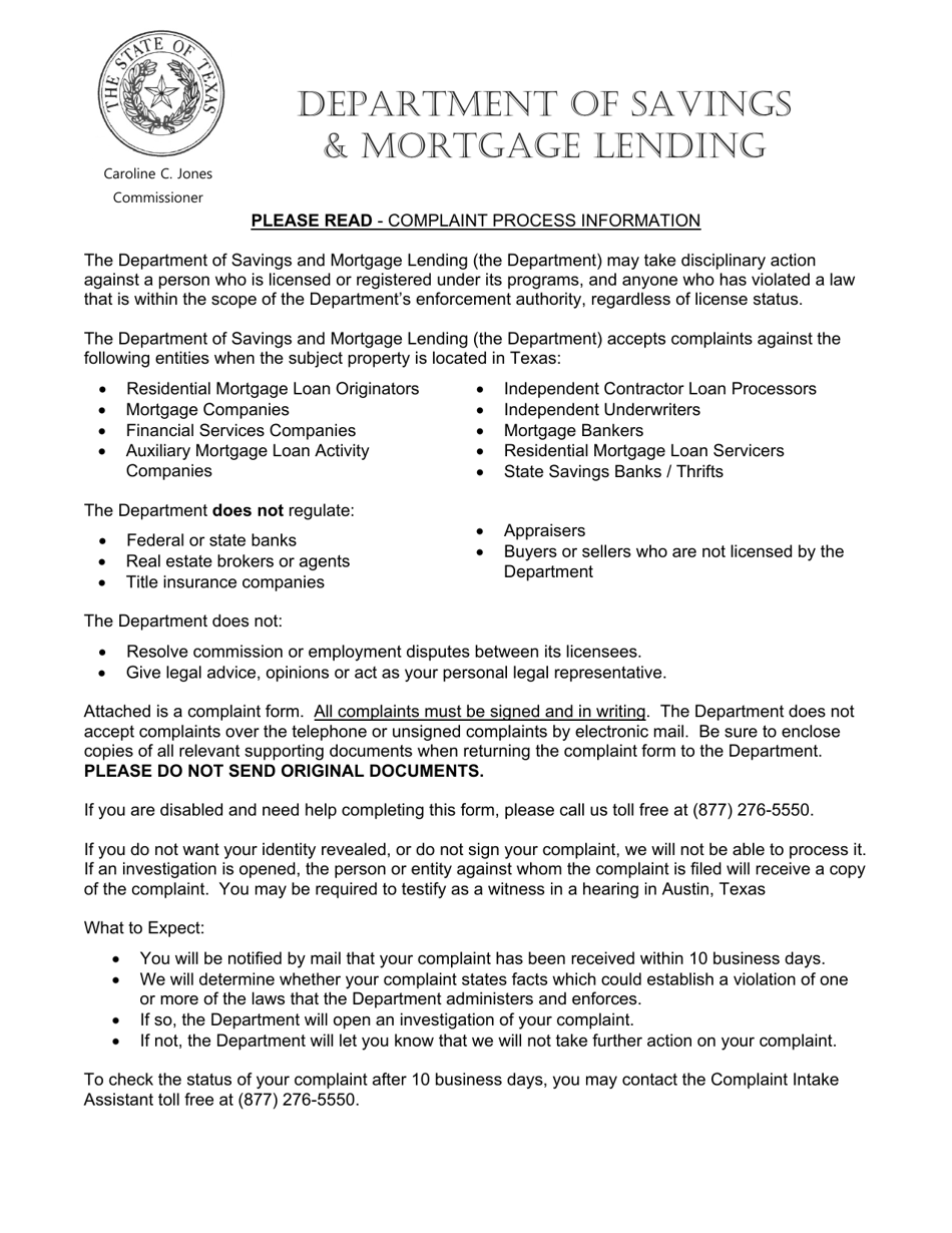 Complaint Form - Texas, Page 1