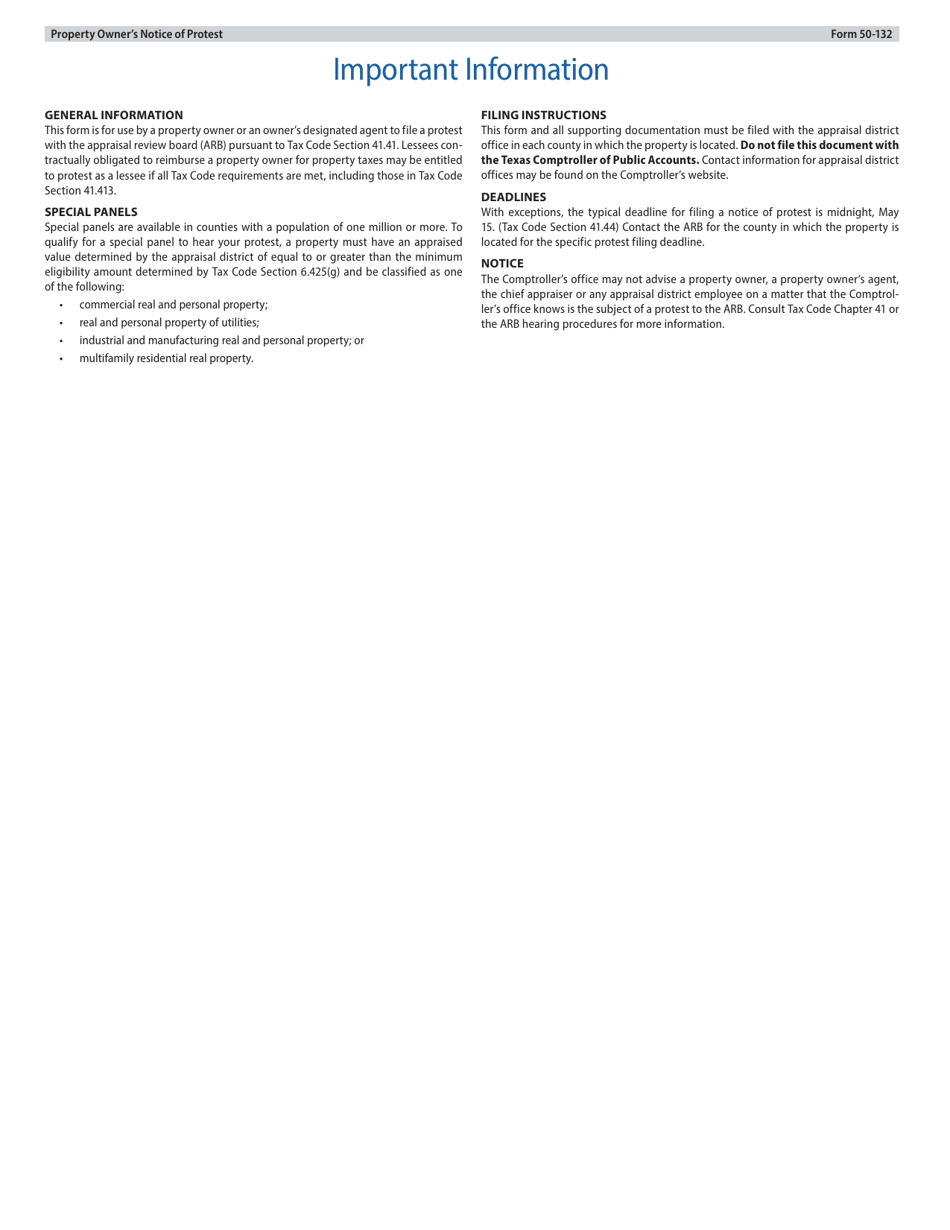 Form 50-132 Property Owners Notice of Protest - Texas, Page 3