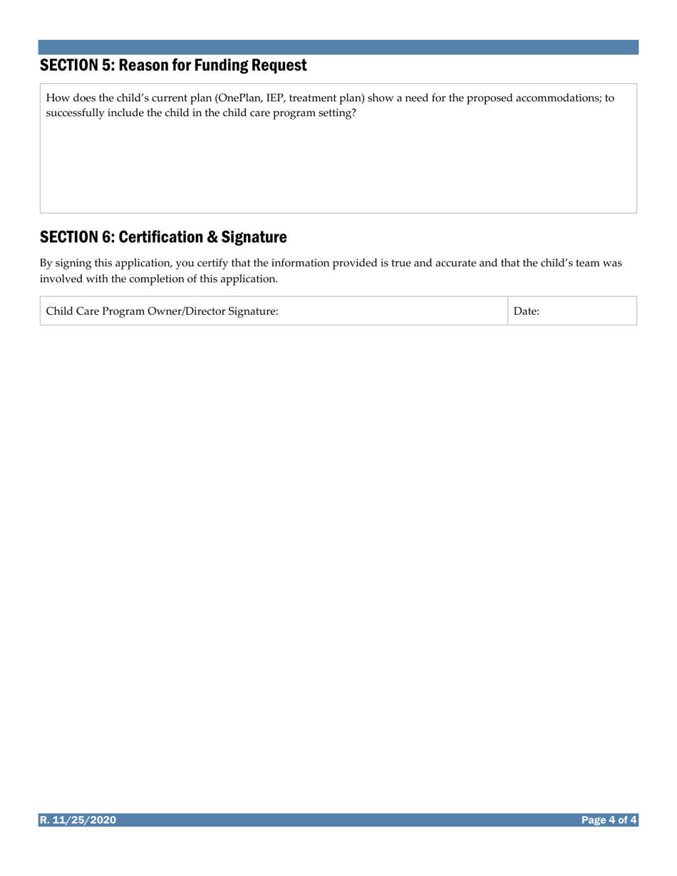 Special Accommodations Grant Application Child Information - Vermont, Page 4