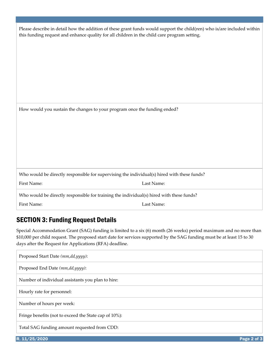 Special Accommodations Grant Application Request for Funds - Vermont, Page 2