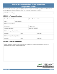 Document preview: Special Accommodations Grant Application Request for Funds - Vermont
