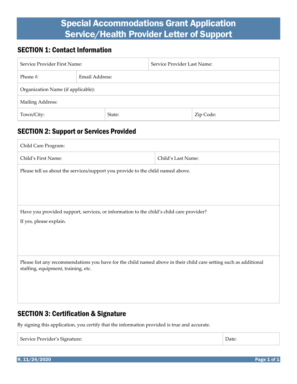 Special Accommodations Grant Application Service / Health Provider Letter of Support - Vermont, Page 2
