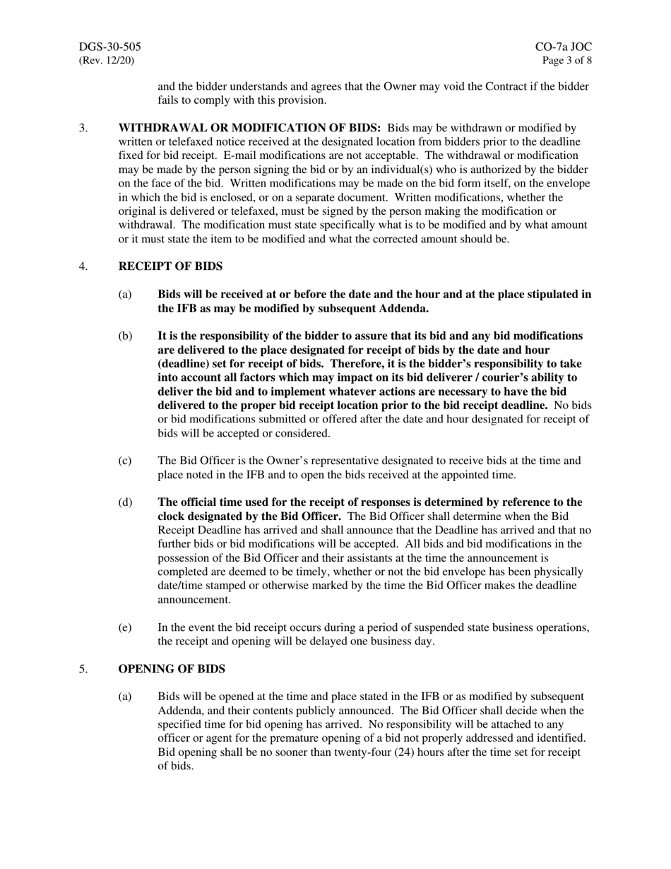Form DGS-30-505 Instructions to Bidders for Job Order Contracting - Virginia, Page 3