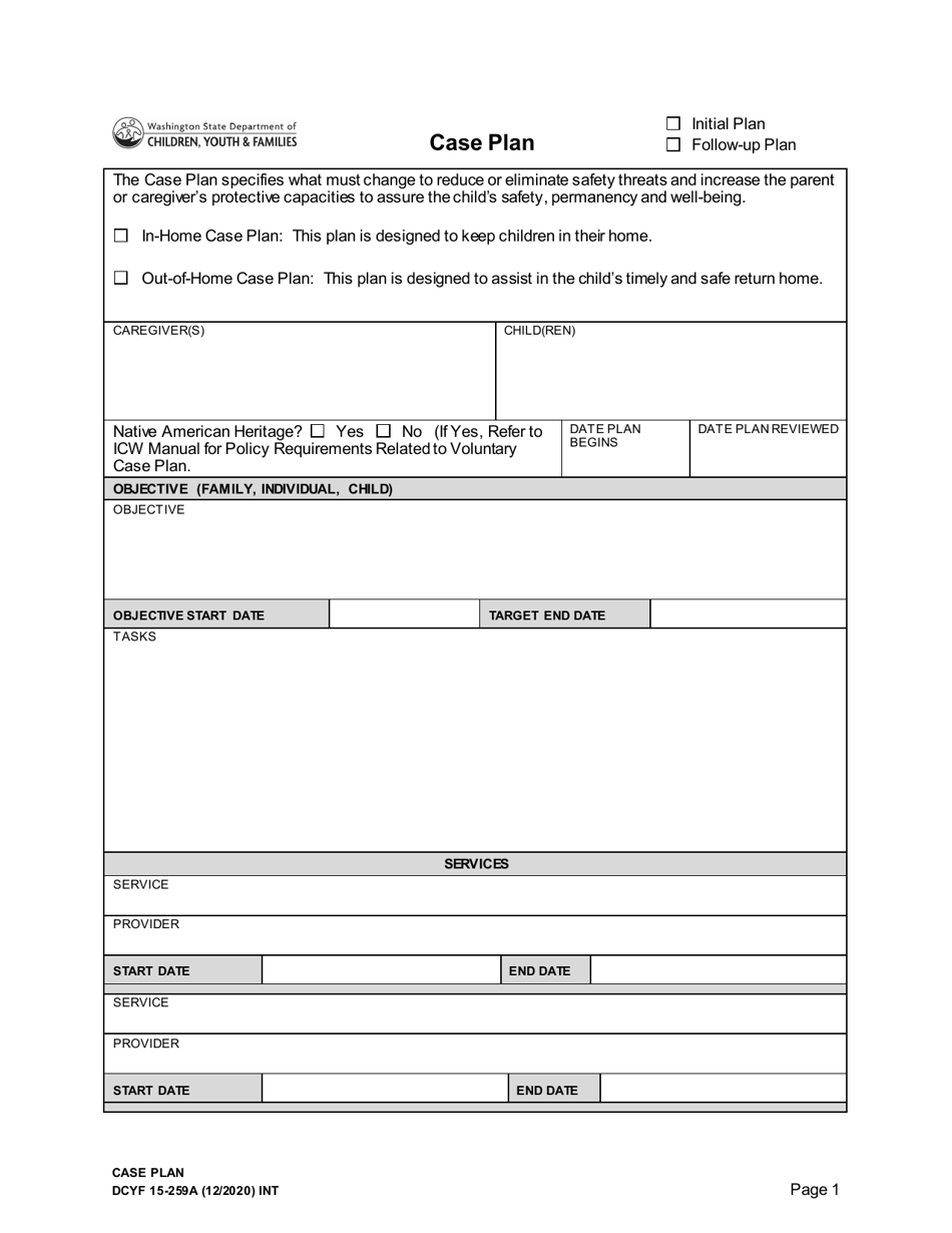 DCYF Form 15-259A Download Fillable PDF or Fill Online Case Plan ...