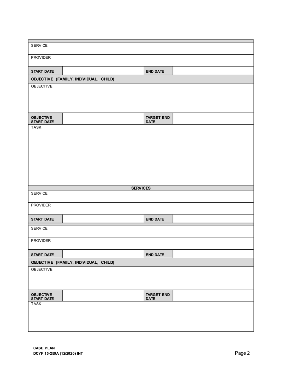 DCYF Form 15-259A Download Fillable PDF or Fill Online Case Plan ...