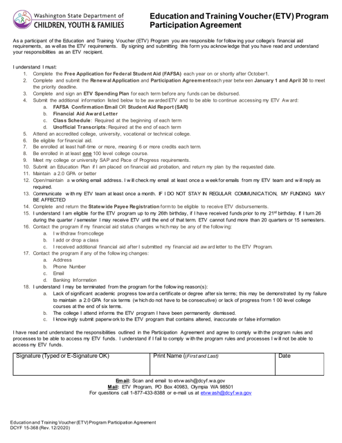 DCYF Form 15-368  Printable Pdf