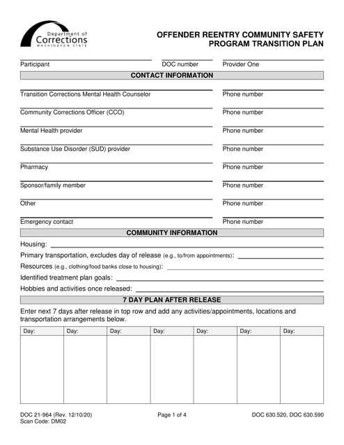 Form DOC21-964  Printable Pdf