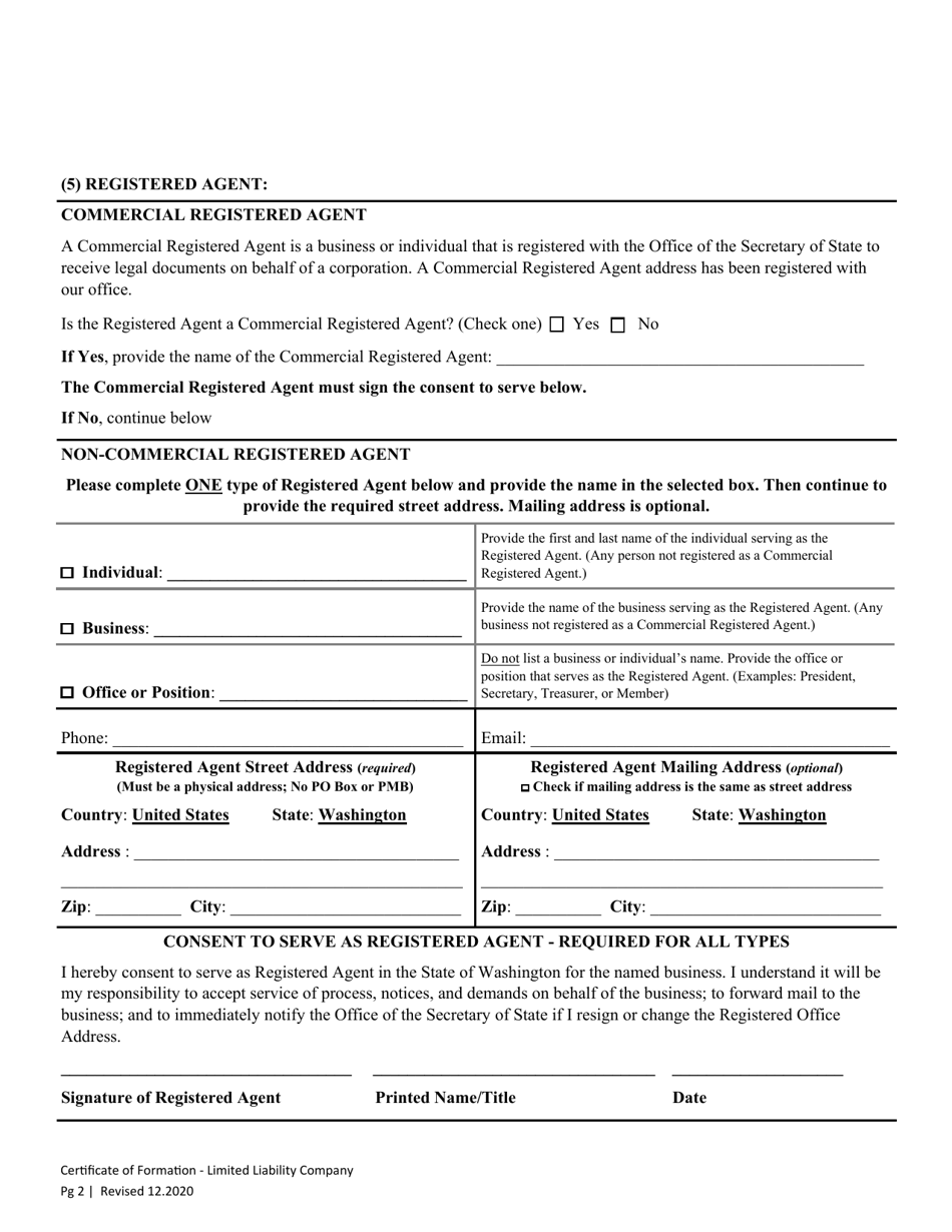 Certificate of Formation - Limited Liability Company - Washington, Page 4