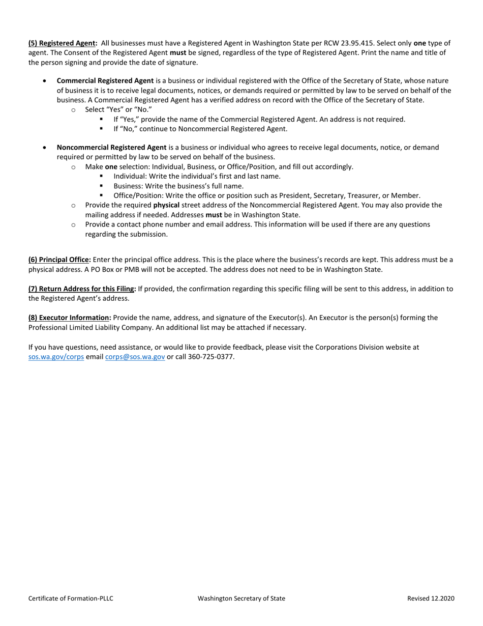 Certificate of Formation - Professional Limited Liability Company - Washington, Page 2