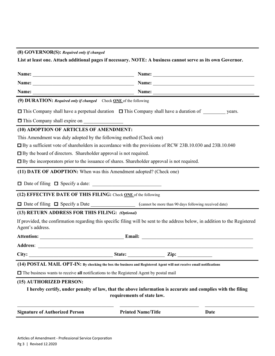 Articles of Amendment - Professional Service Corporation - Washington, Page 5