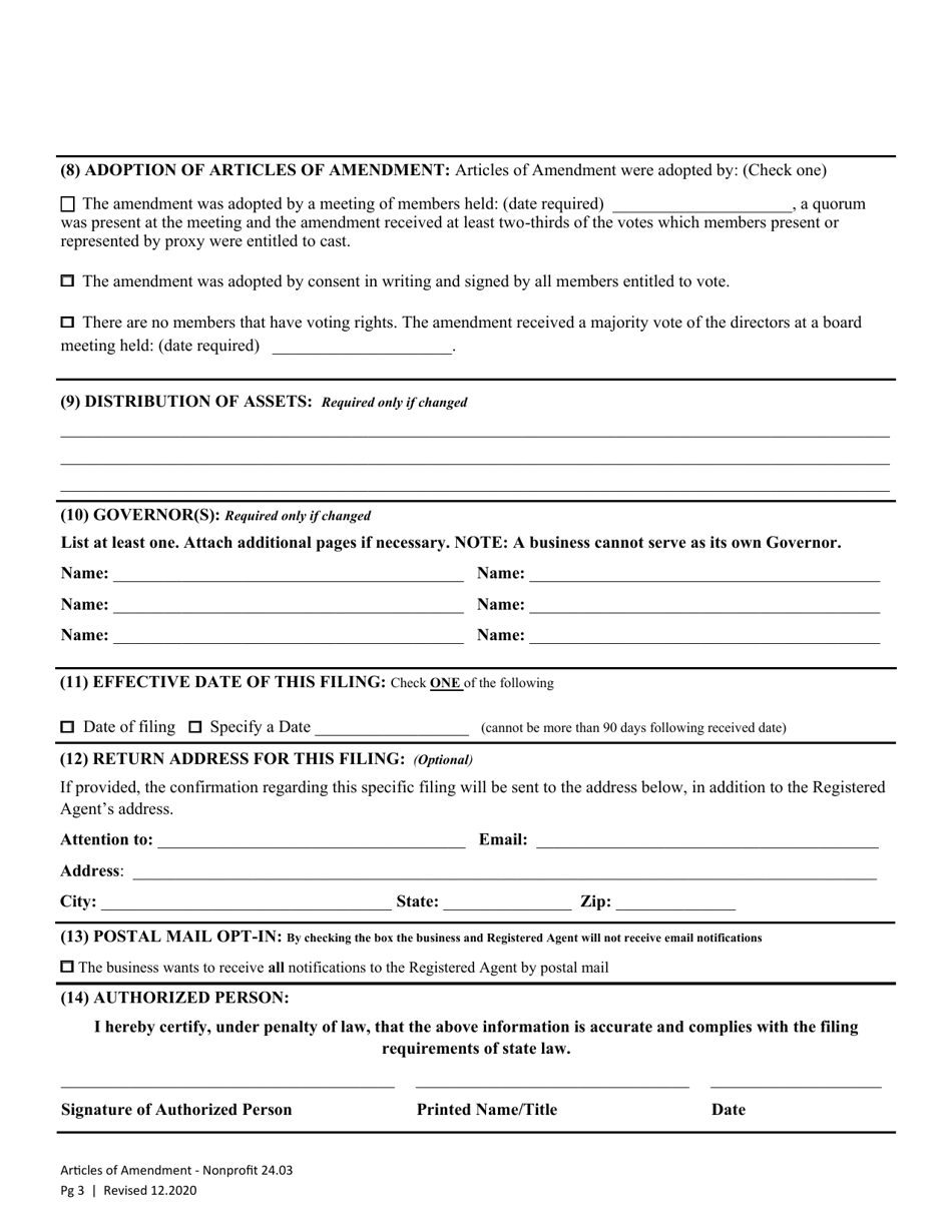 Articles of Amendment - Nonprofit Corporation - Washington, Page 5