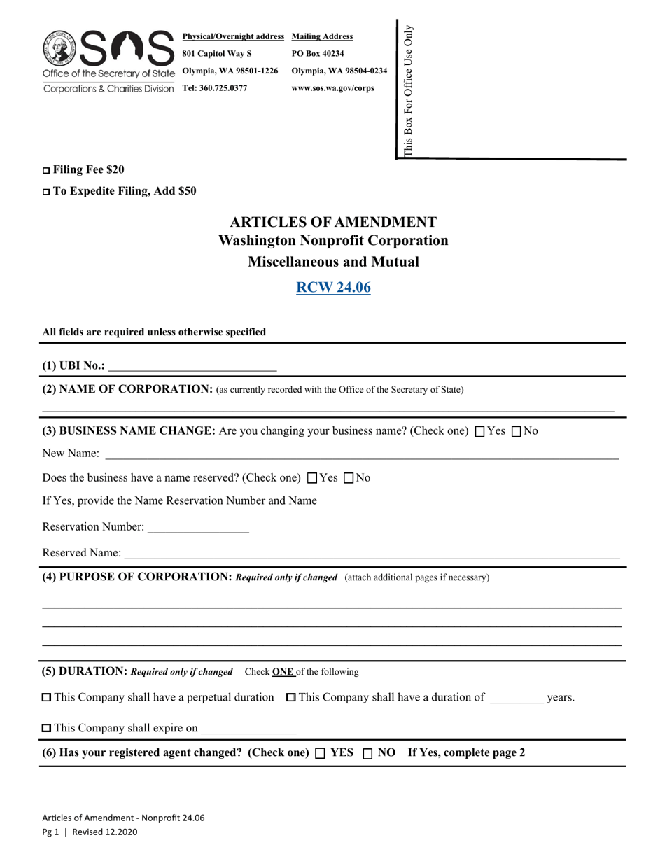 Articles of Amendment - Washington Nonprofit Corporation Miscellaneous and Mutual - Washington, Page 4