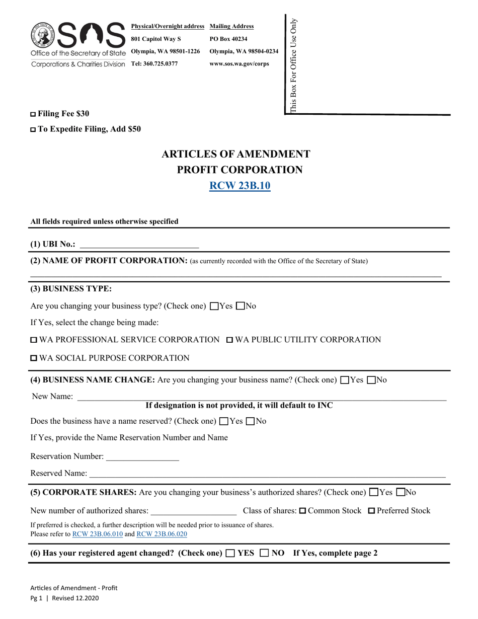 Articles of Amendment - Profit Corporation - Washington, Page 3