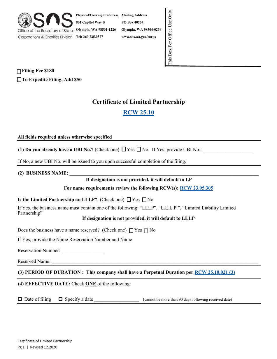 Certificate of Limited Partnership - Washington, Page 3