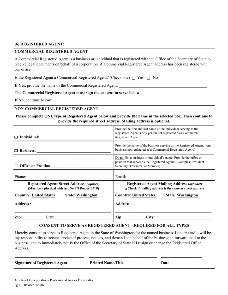 Washington Articles of Incorporation - Professional Service Corporation ...