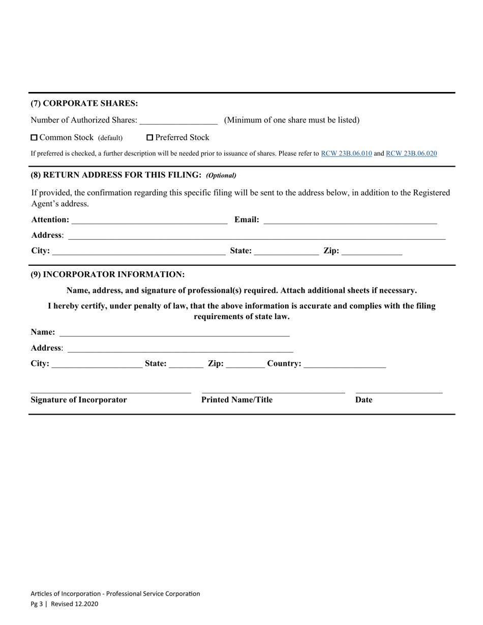 Articles of Incorporation - Professional Service Corporation - Washington, Page 5