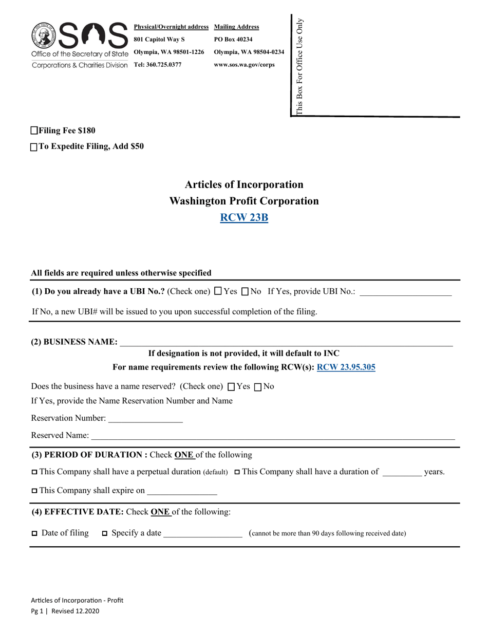 Articles of Incorporation - Washington Profit Corporation - Washington, Page 3