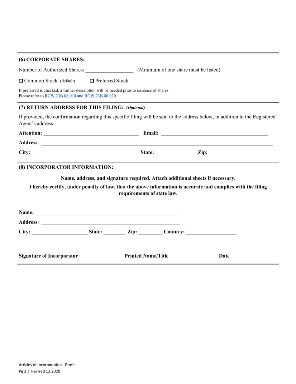 Articles of Incorporation - Washington Profit Corporation - Washington, Page 5