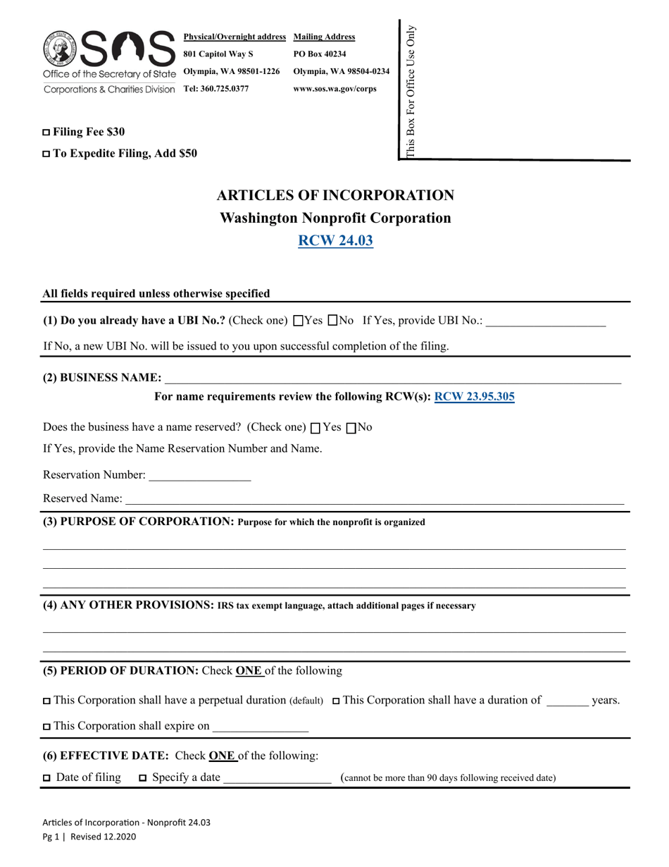 Articles of Incorporation - Washington Nonprofit Corporation - Washington, Page 3