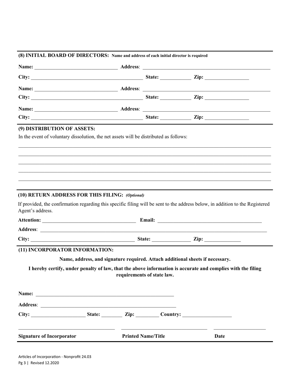 Articles of Incorporation - Washington Nonprofit Corporation - Washington, Page 5