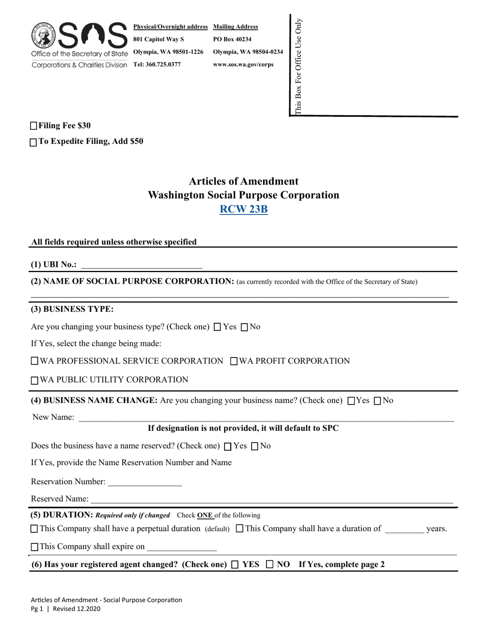 Articles of Amendment - Washington Social Purpose Corporation - Washington, Page 3