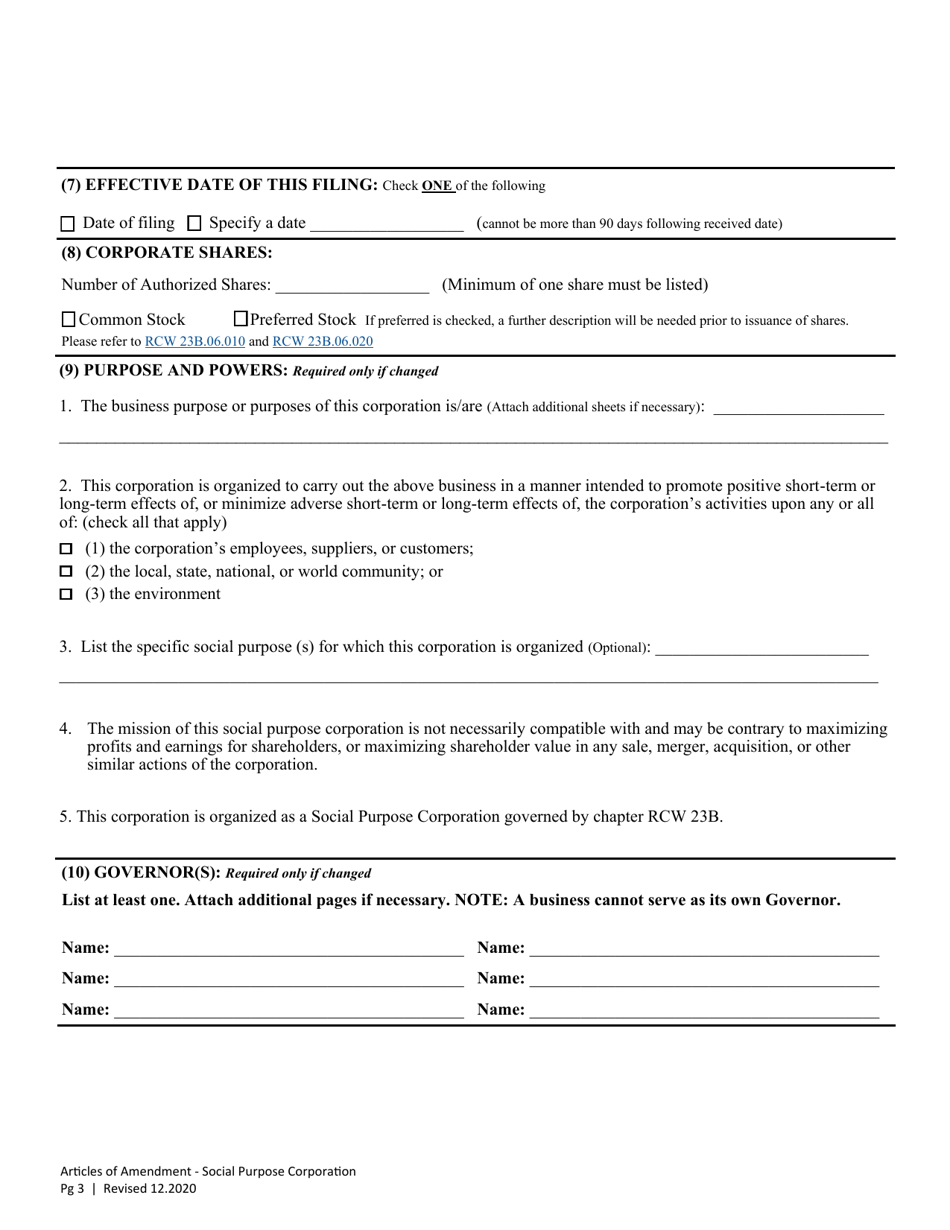 Articles of Amendment - Washington Social Purpose Corporation - Washington, Page 5