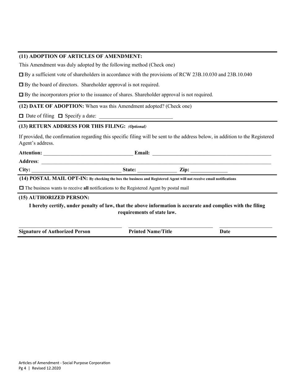 Articles of Amendment - Washington Social Purpose Corporation - Washington, Page 6