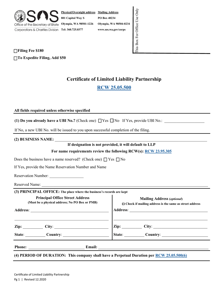 Certificate of Limited Liability Partnership - Washington, Page 3