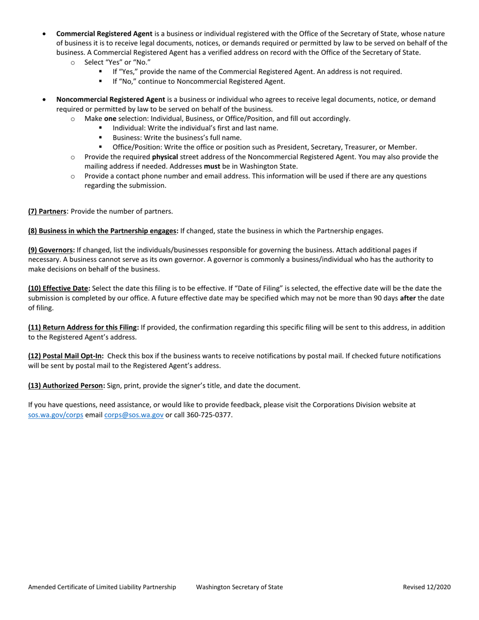 Amended Certificate of Limited Liability Partnership - Washington, Page 2