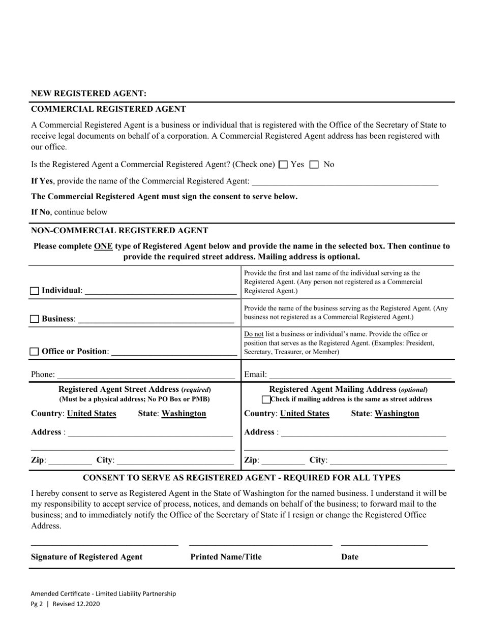 Washington Amended Certificate Of Limited Liability Partnership Fill Out Sign Online And