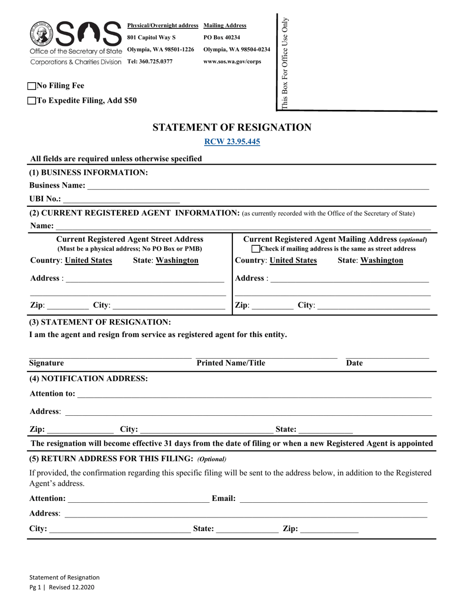 Statement of Resignation - Washington, Page 2