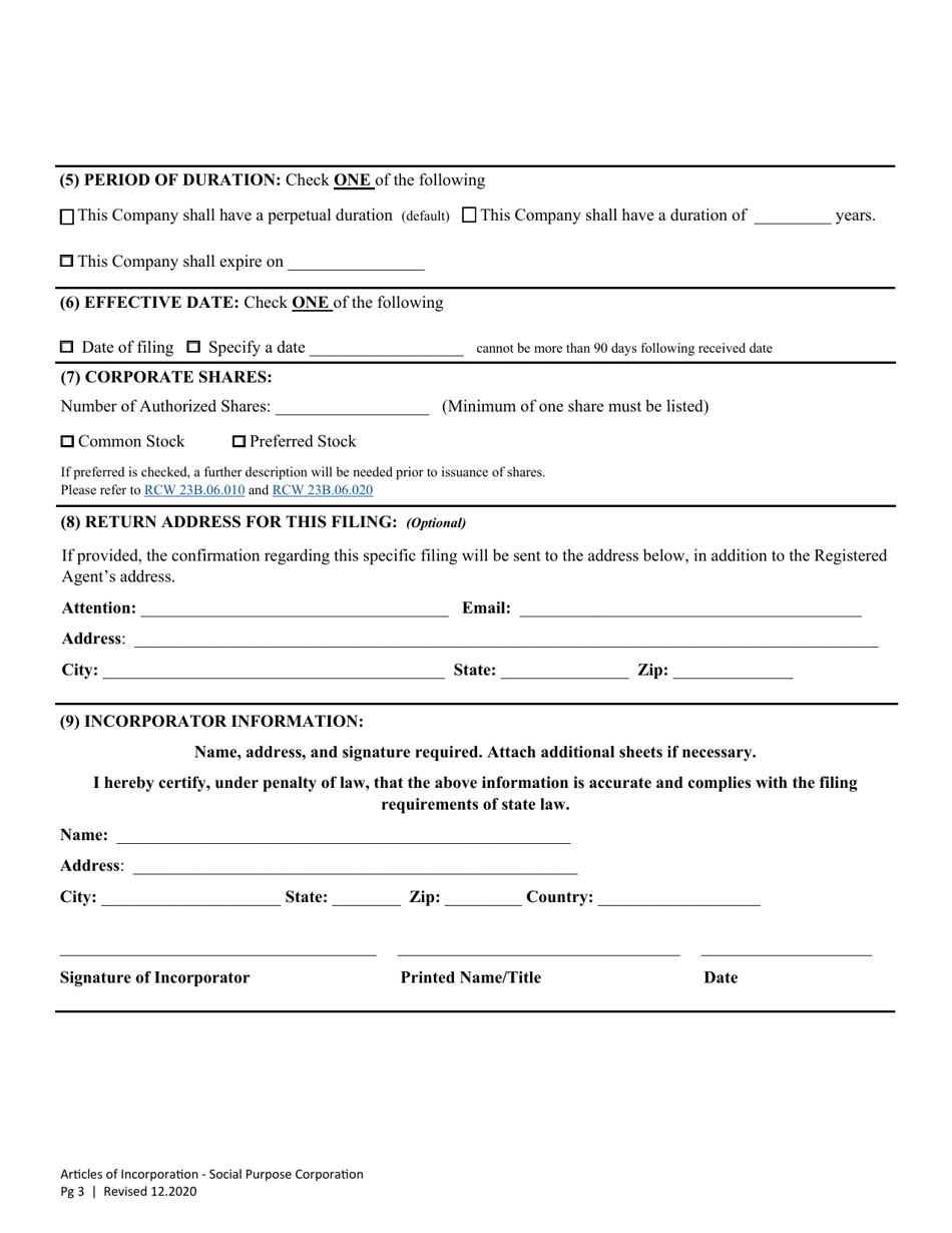 Articles of Incorporation - Washington Social Purpose Corporation - Washington, Page 5