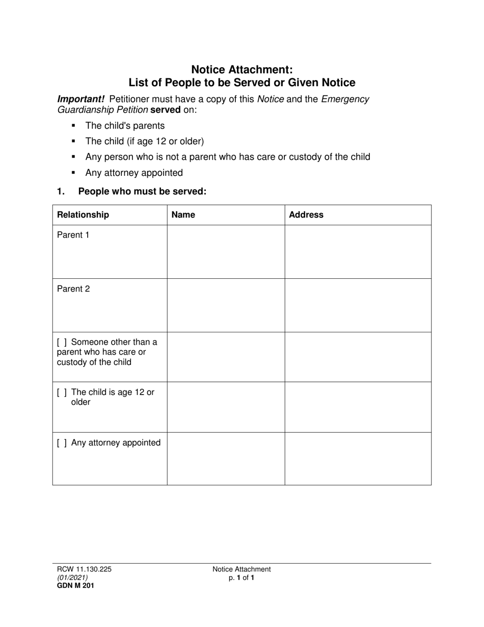 Form GDN M201 Notice of Hearing About an Emergency Minor Guardianship Petition - Washington, Page 4