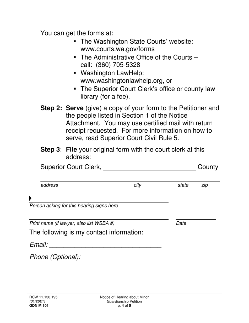 Form GDN M101 Notice of Hearing About Minor Guardianship Petition - Washington, Page 4