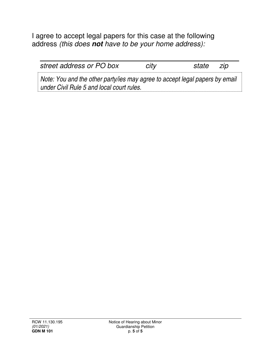 Form GDN M101 Notice of Hearing About Minor Guardianship Petition - Washington, Page 5