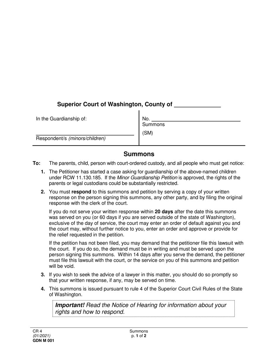 Form GDN M001 Summons - Washington, Page 1