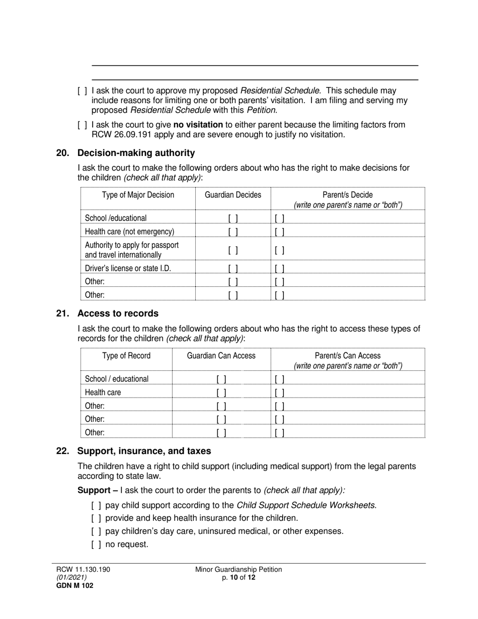 Form GDN M102 Minor Guardianship Petition - Washington, Page 10