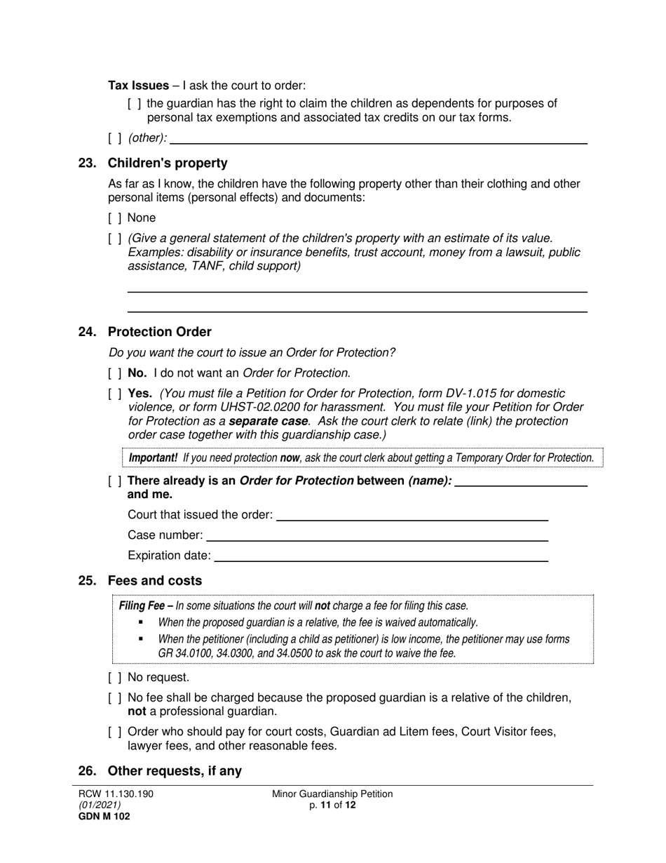 Form GDN M102 Minor Guardianship Petition - Washington, Page 11