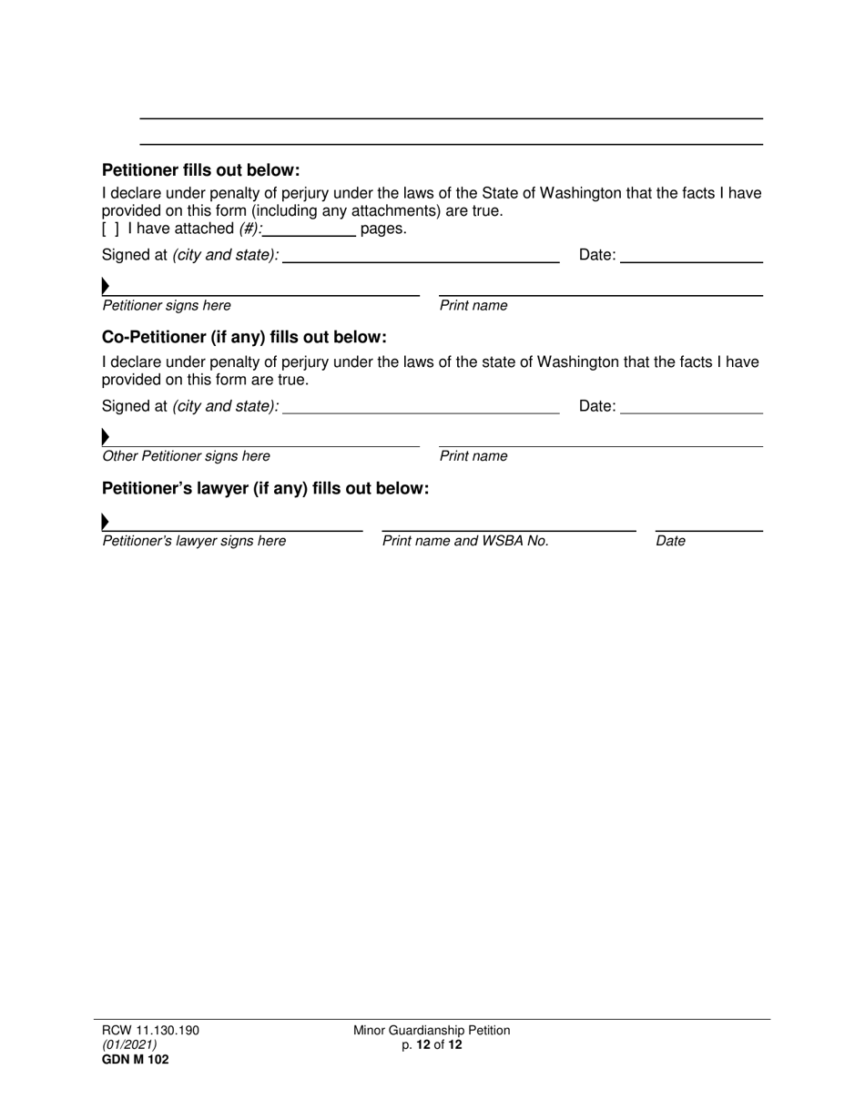 Form GDN M102 Minor Guardianship Petition - Washington, Page 12