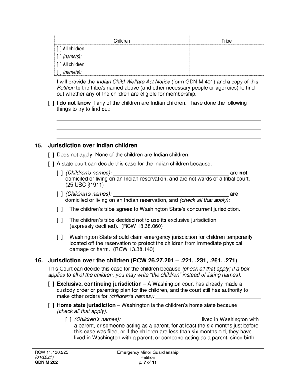 Form GDN M202 Emergency Minor Guardianship Petition - Washington, Page 7
