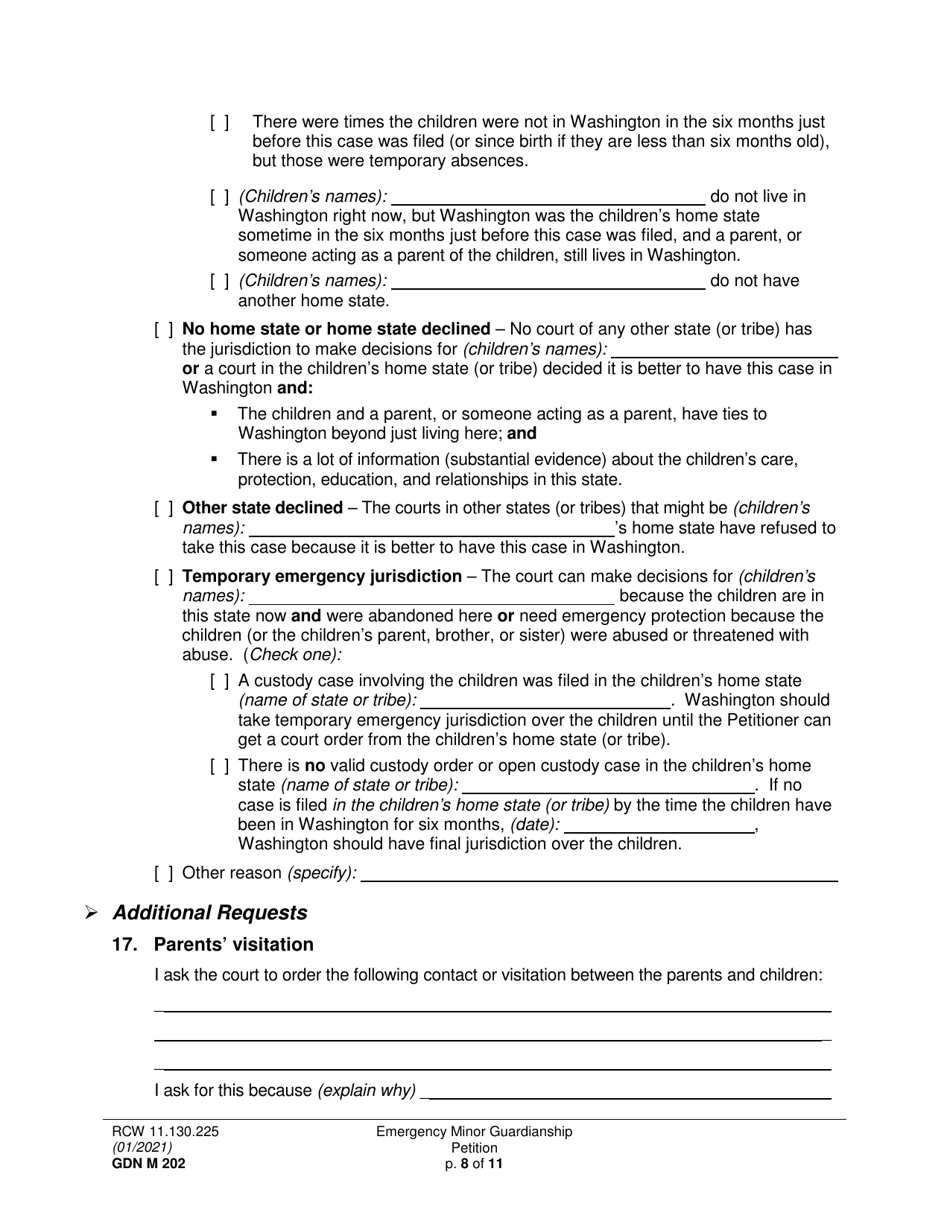 Form GDN M202 Emergency Minor Guardianship Petition - Washington, Page 8