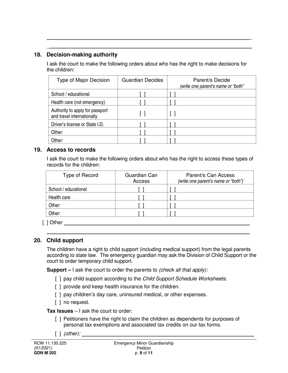 Form GDN M202 Emergency Minor Guardianship Petition - Washington, Page 9