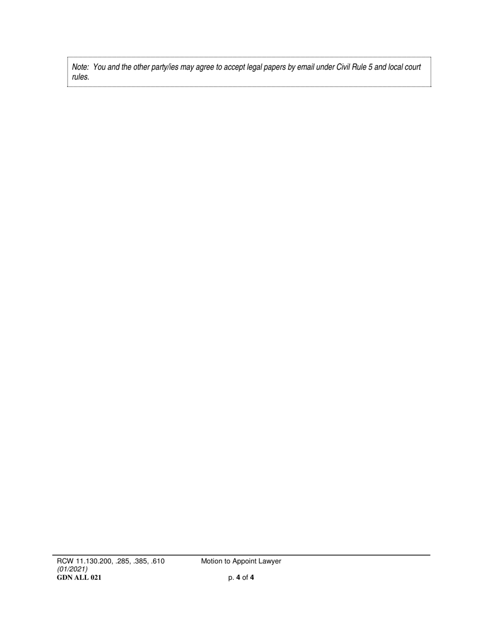 Form GDN ALL021 Motion to Appoint Lawyer - Washington, Page 4