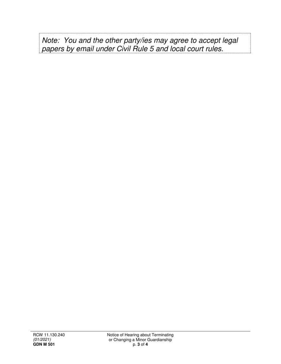 Form GDN M501 Notice of Hearing About Terminating or Changing a Minor Guardianship - Washington, Page 3