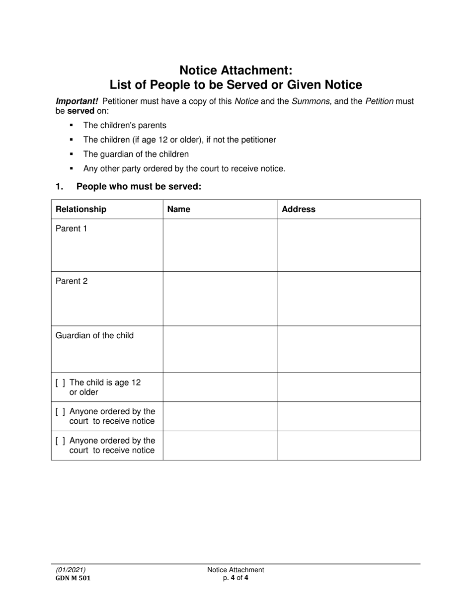 Form GDN M501 Notice of Hearing About Terminating or Changing a Minor Guardianship - Washington, Page 4