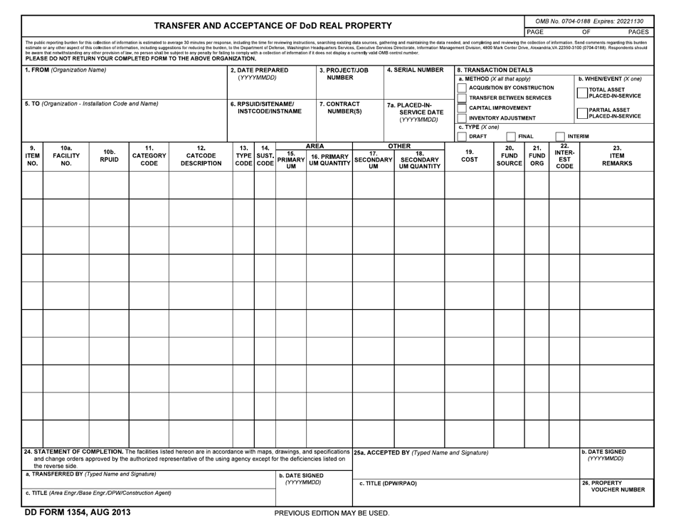 DD Form 1354 Transfer and Acceptance of DoD Real Property, Page 1