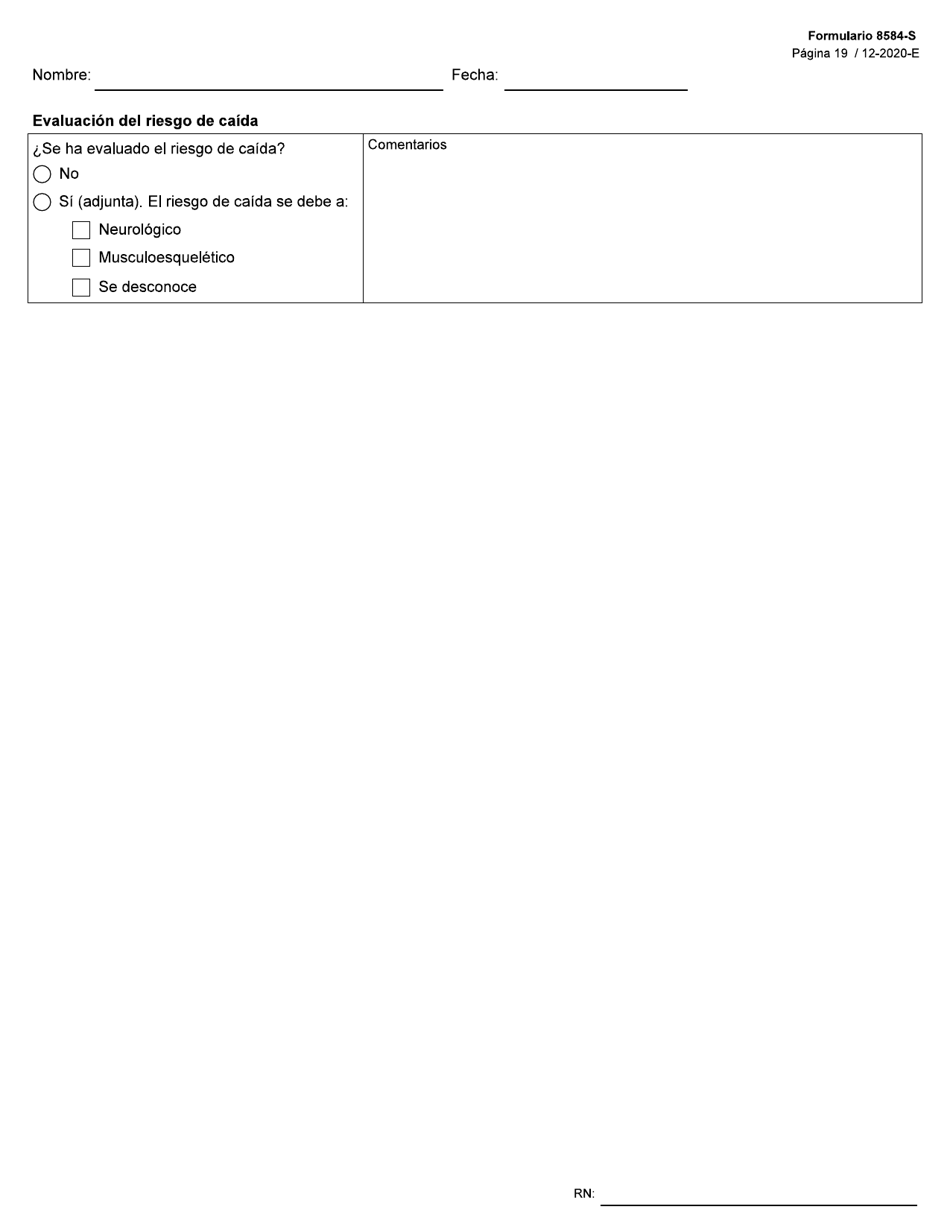Formulario 8584-S Valoracion Integral De Enfermeria - Texas (Spanish), Page 19